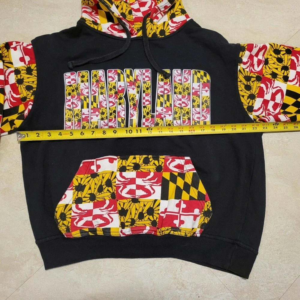 Maryland All Over Print AOP State Flag Sweatshirt Hoodie Mens Size L Large‎